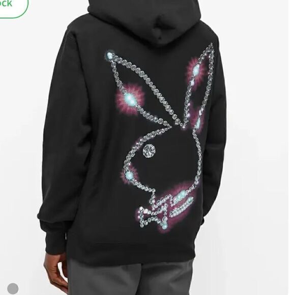 PLEASURES NWT Playboy Icy Diamonds Logo Black Hoodie Sweatshirt Size M - Picture 3 of 14